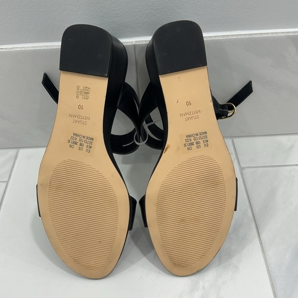NEW! STUART WEITZMAN Black Avenue Leather Wedge Sandals - Size 10US/EU40.5 - Picture 12 of 13
